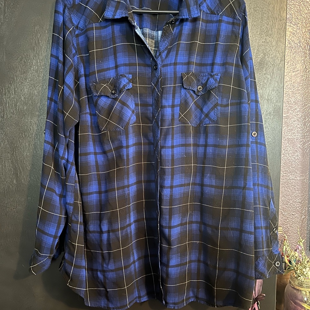 Torrid Blue and Black Plaid Women's Shirt